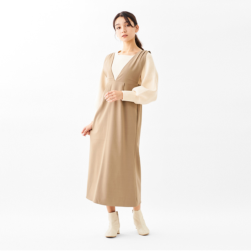 【50%OFF】feminine apron onepiece〜ﾌｪﾐﾆﾝｴﾌﾟﾛﾝﾜﾝﾋﾟｰｽ