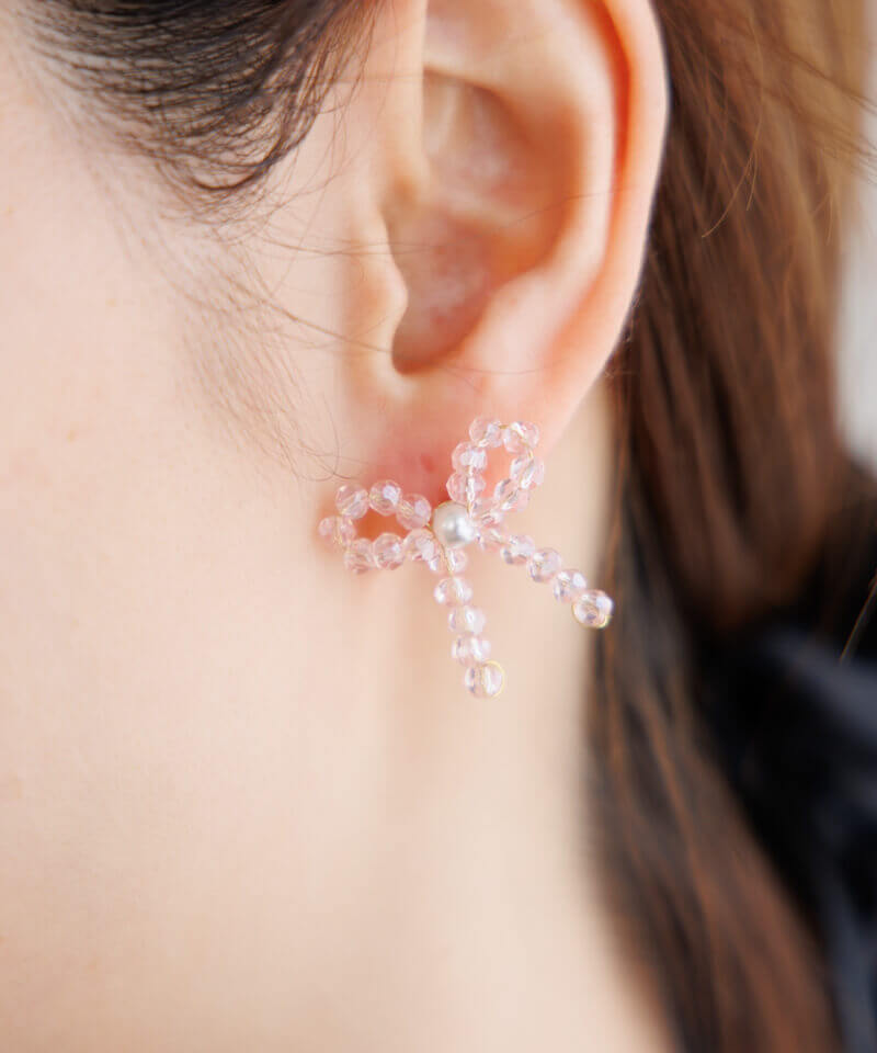 tiny beads ribbon earring`ưްݲݸ