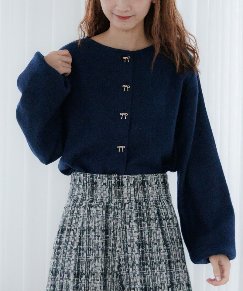 ribbon button cardigan`ݶި