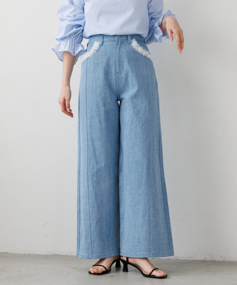 lace denim pants�`ڰ���������